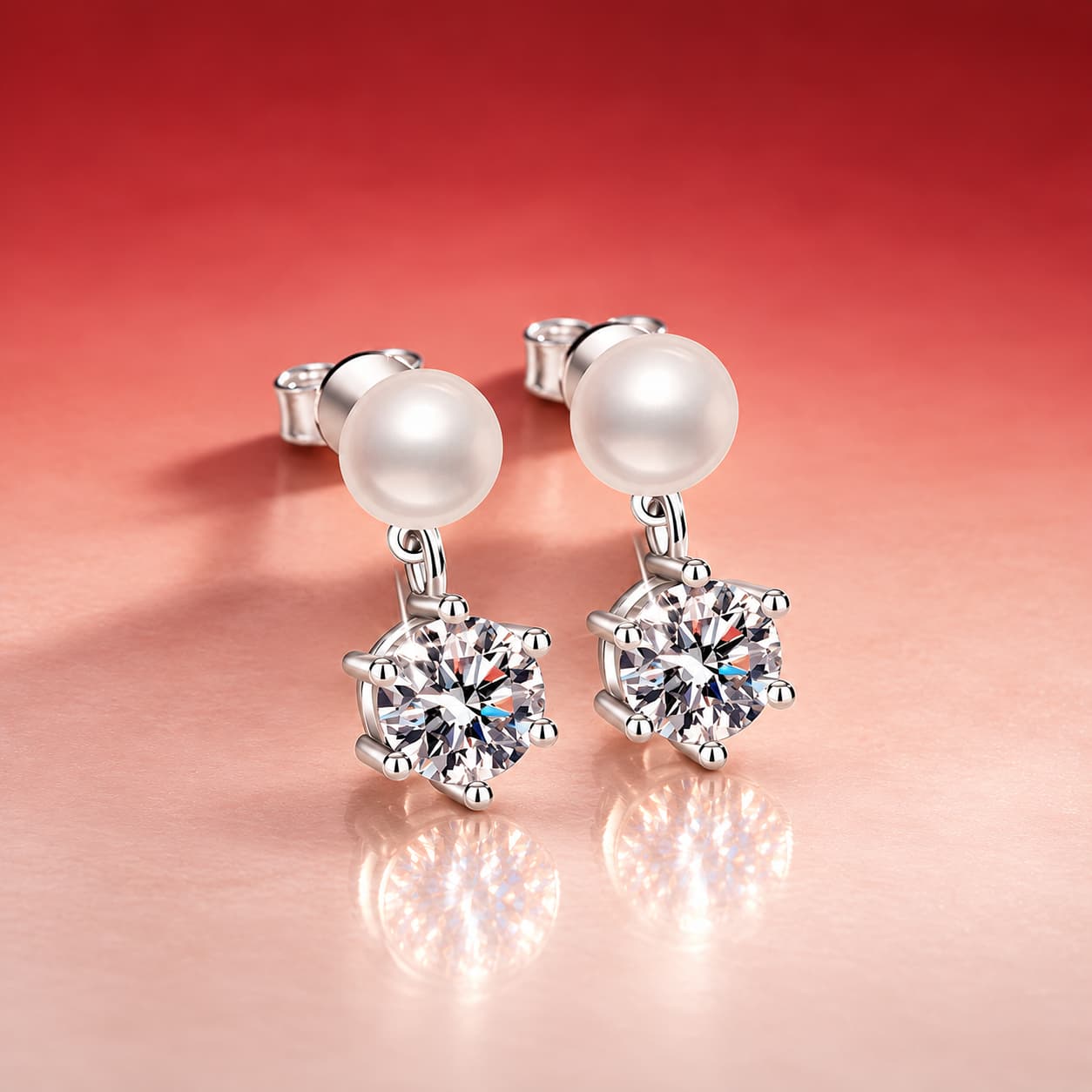 Luna Series · Pearl-Accent Solitaire Drop Stud Earrings — Sterling Silver — image 1