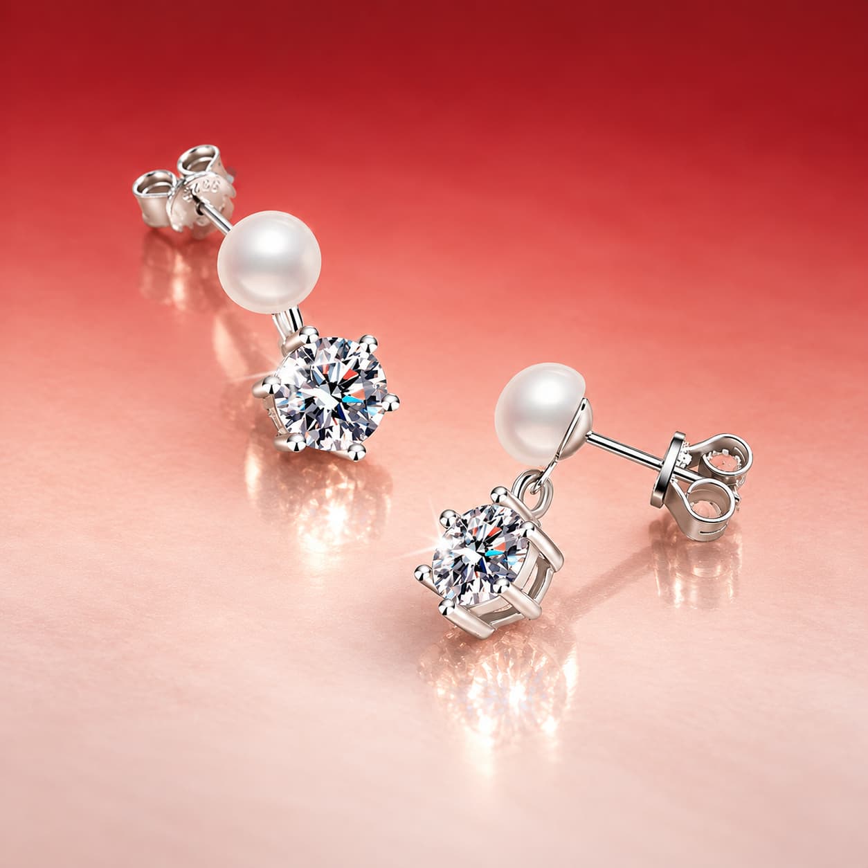 Luna Series · Pearl-Accent Solitaire Drop Stud Earrings — Sterling Silver — image 4
