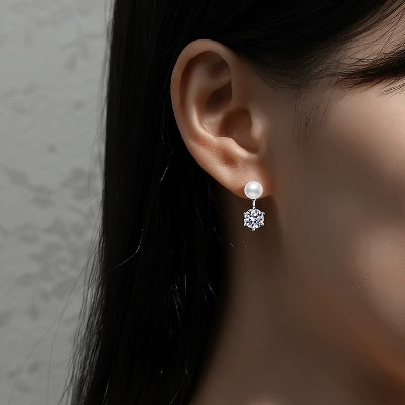 Luna Series · Pearl-Accent Solitaire Drop Stud Earrings — Sterling Silver — image 2