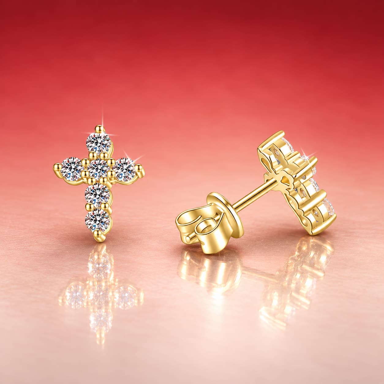 Stella Series · Stone-Set Cross Stud Earrings — Sterling Silver — image 3