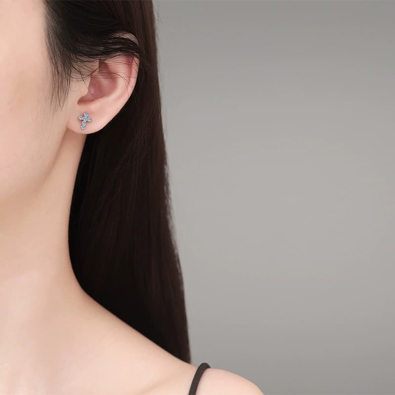 Stella Series · Stone-Set Cross Stud Earrings — Sterling Silver — image 2
