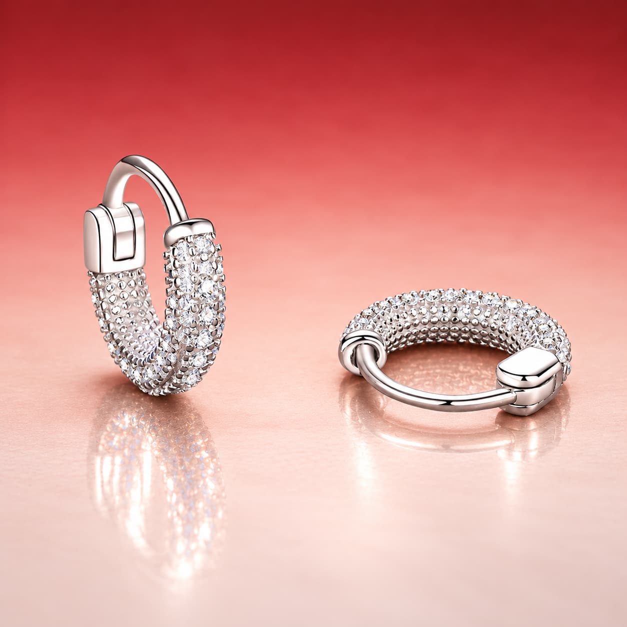 Luna Series · Pavé Huggie Earrings — Sterling Silver — image 3