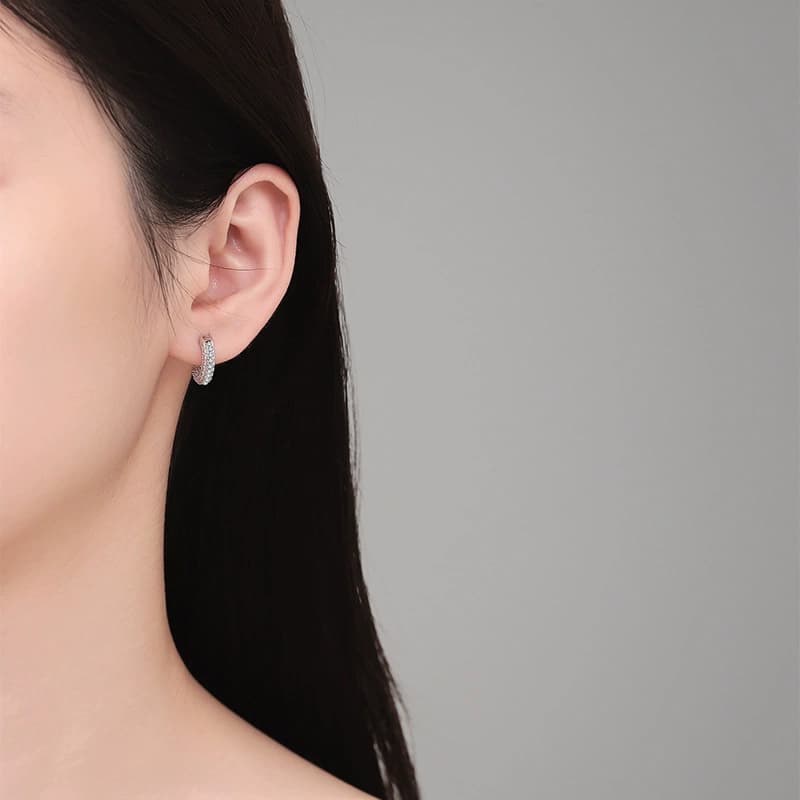 Luna Series · Pavé Huggie Earrings — Sterling Silver — image 2