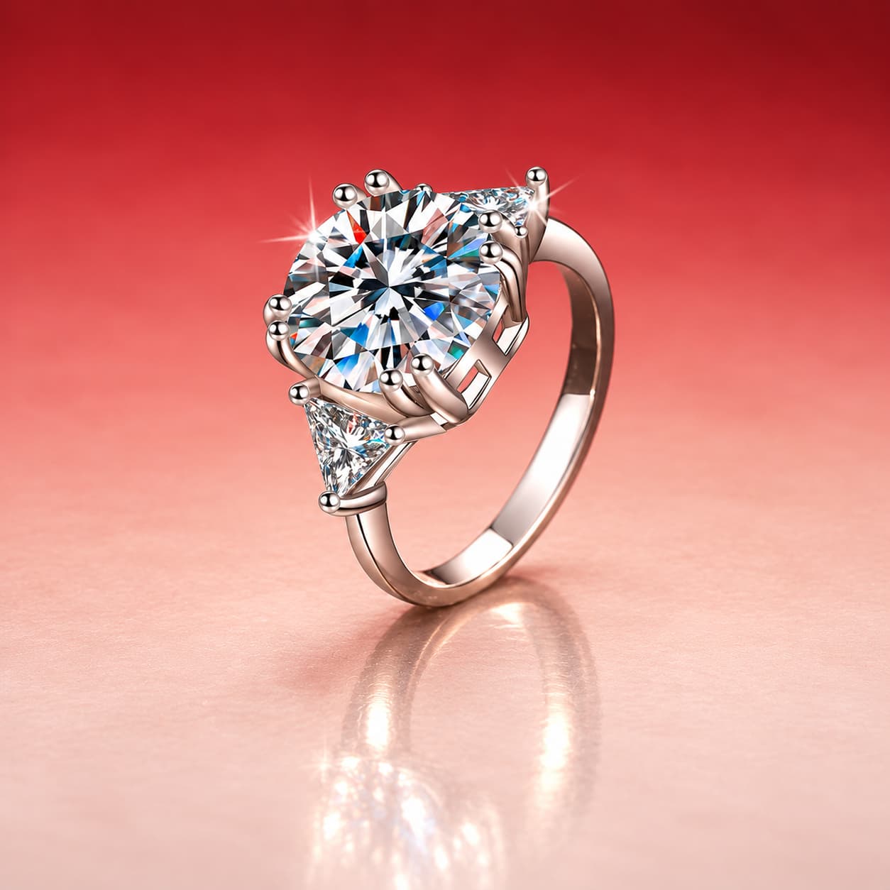 Round Centre and Trillion Side-Stone Ring — 925 Sterling Silver — image 1