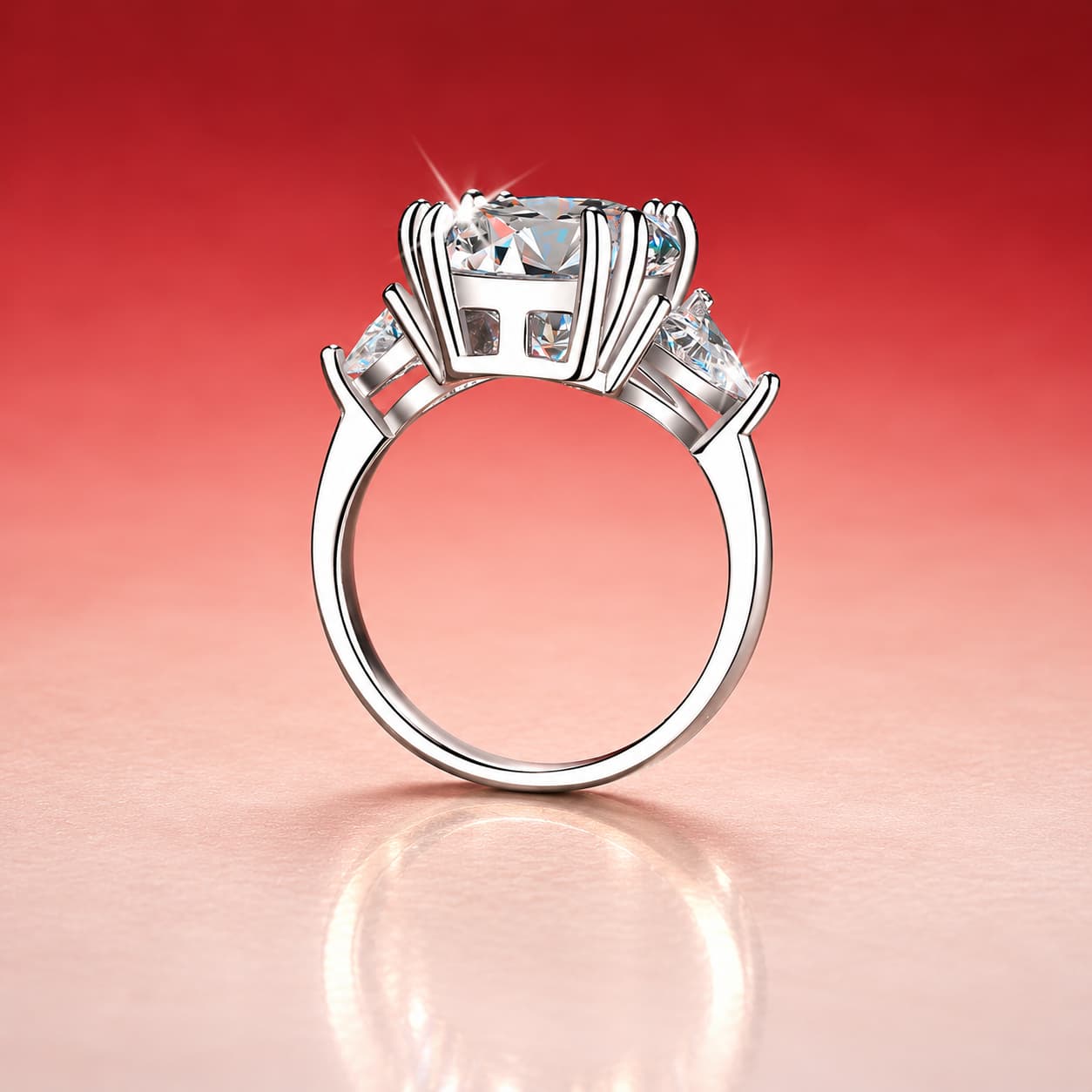 Round Centre and Trillion Side-Stone Ring — 925 Sterling Silver — image 3