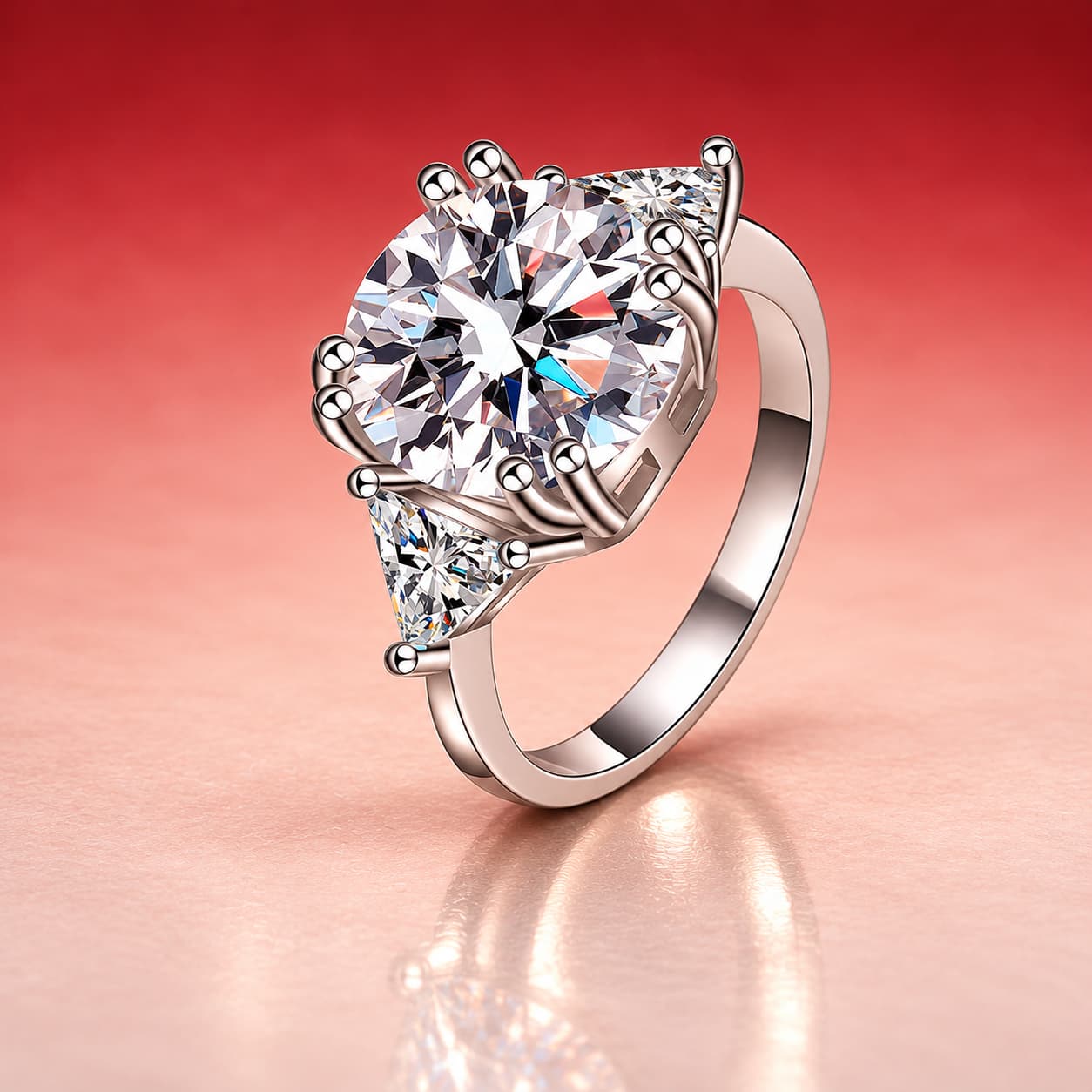Round Centre and Trillion Side-Stone Ring — 925 Sterling Silver — image 4