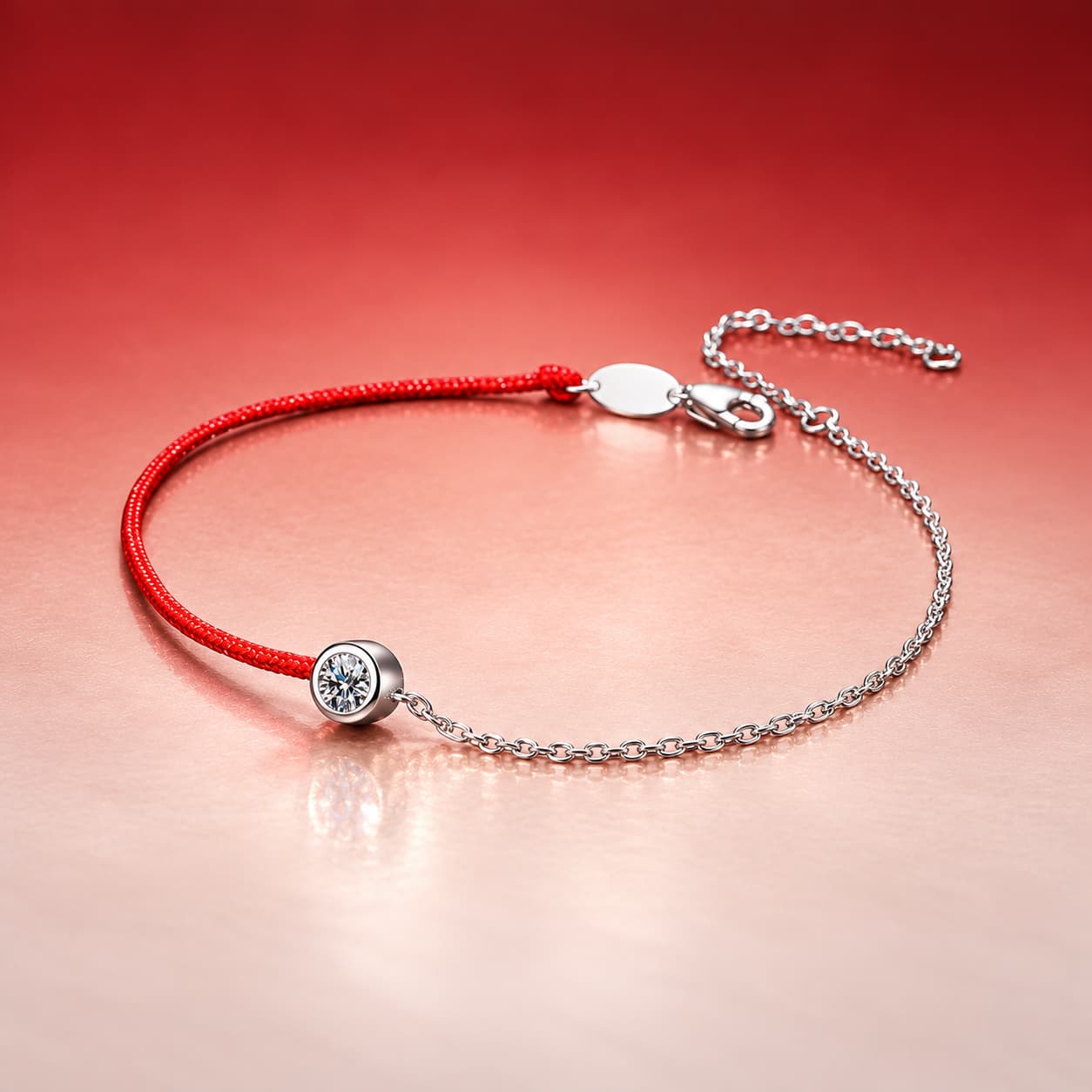 Red Cord Solitaire Bracelet — 925 Sterling Silver
