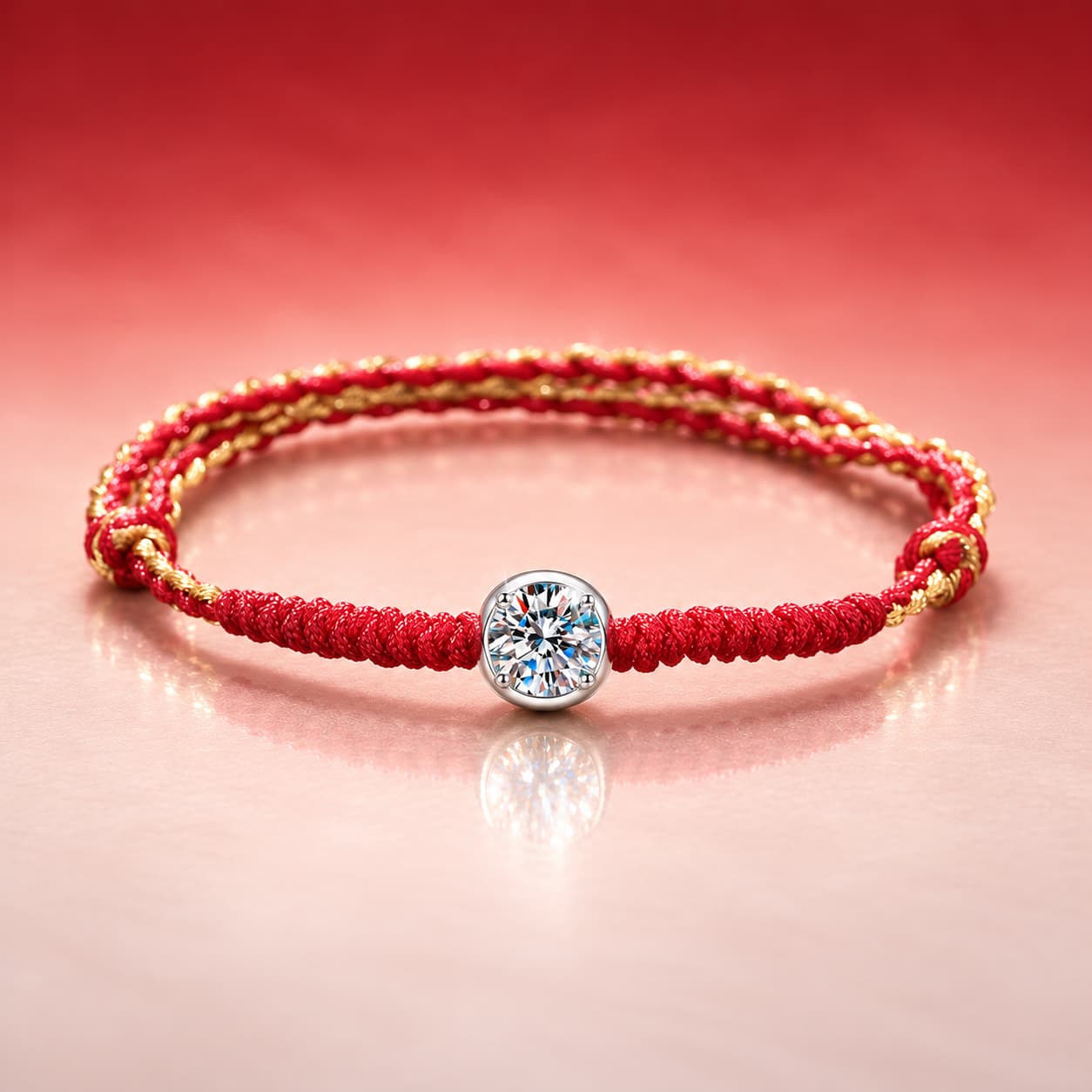Luna Series · Red Cord Solitaire Bracelet — Sterling Silver