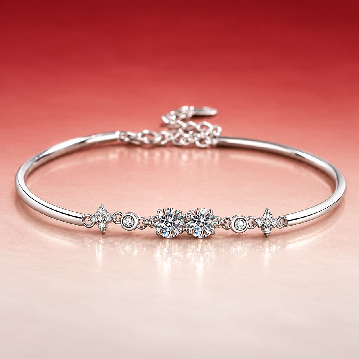 Luna Series · Twin-Star Bangle Bracelet — Sterling Silver