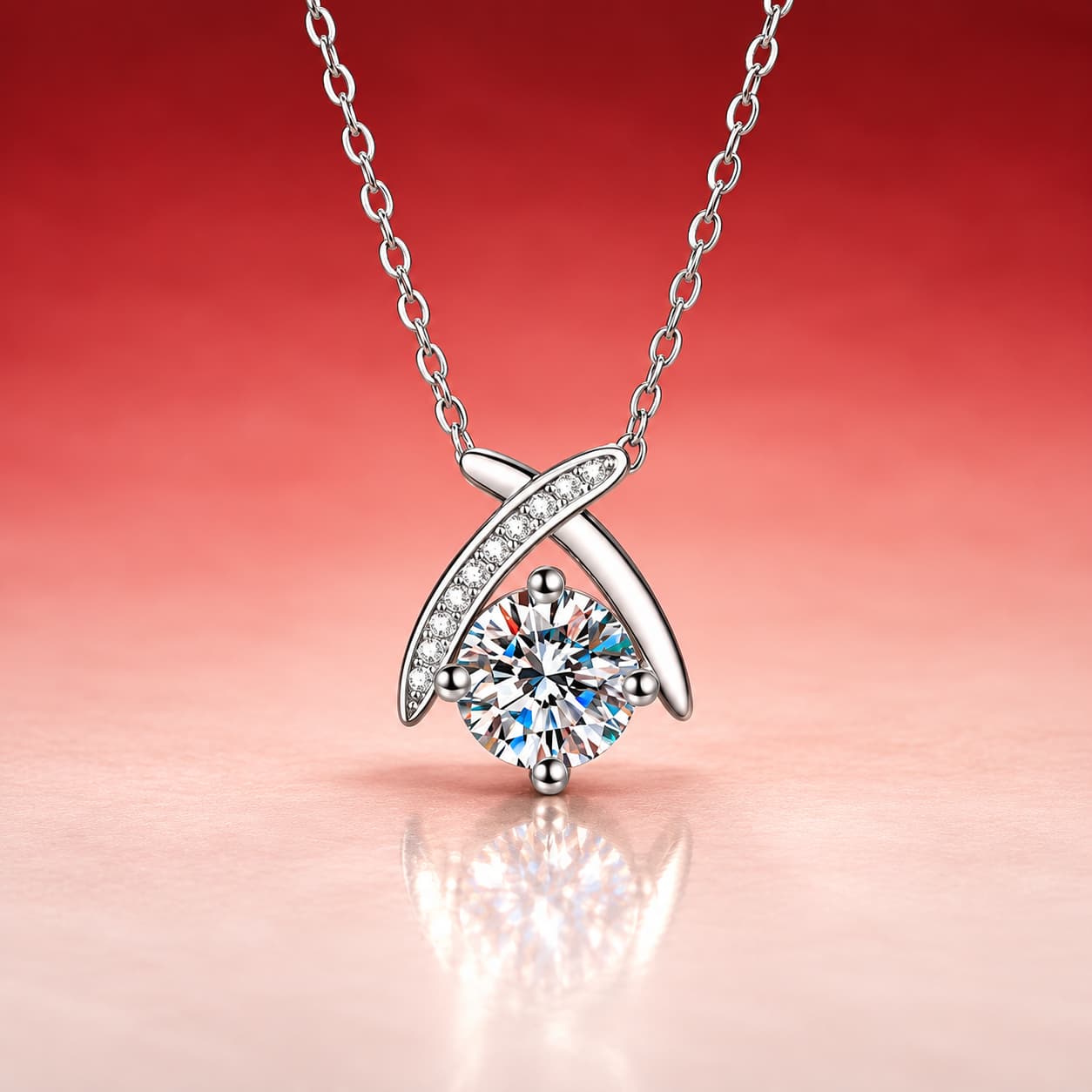 Luna Series · Crossing Arc Solitaire Necklace — Sterling Silver — image 1