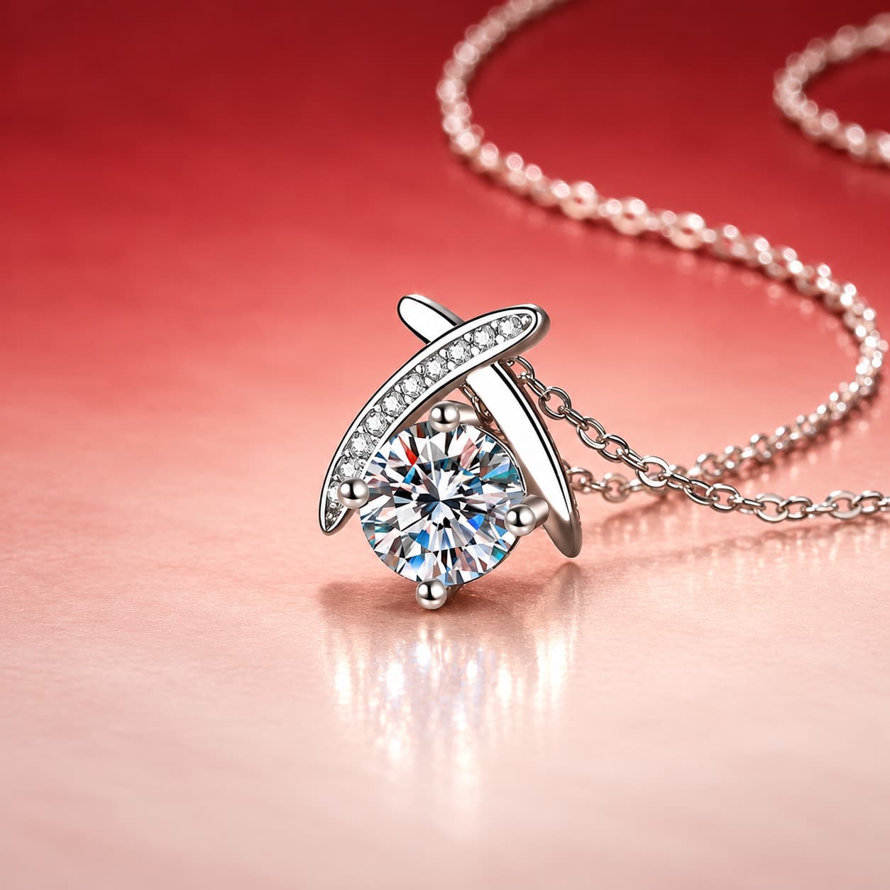 Luna Series · Crossing Arc Solitaire Necklace — Sterling Silver — image 3