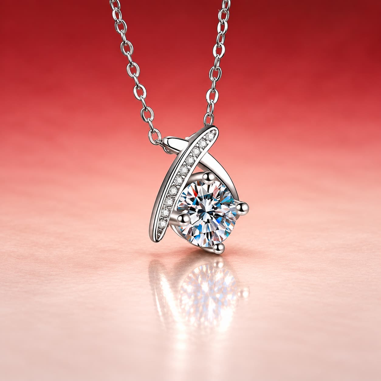 Luna Series · Crossing Arc Solitaire Necklace — Sterling Silver — image 4