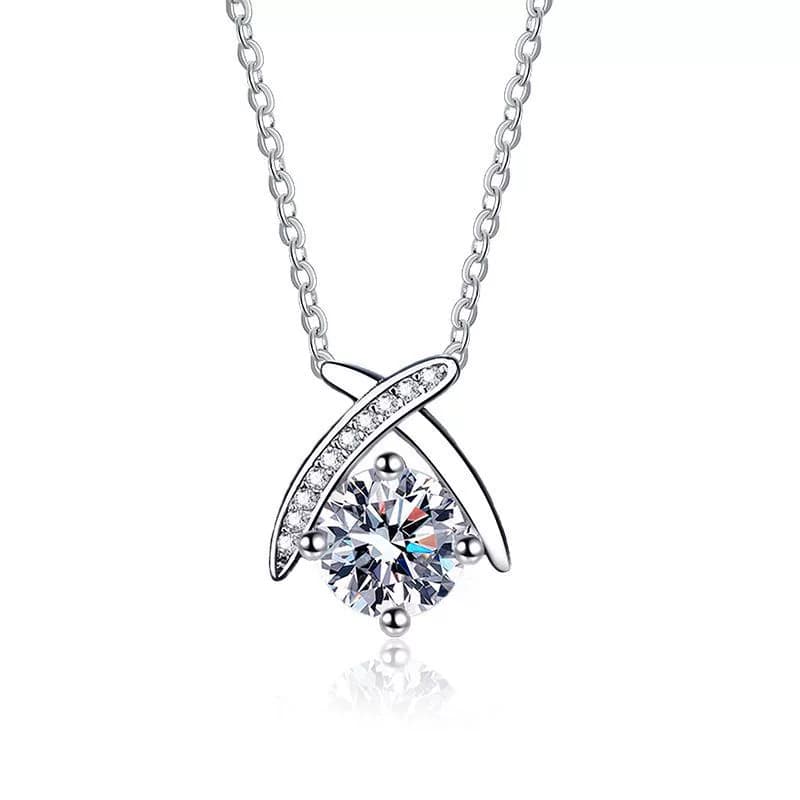 Luna Series · Crossing Arc Solitaire Necklace — Sterling Silver — image 2