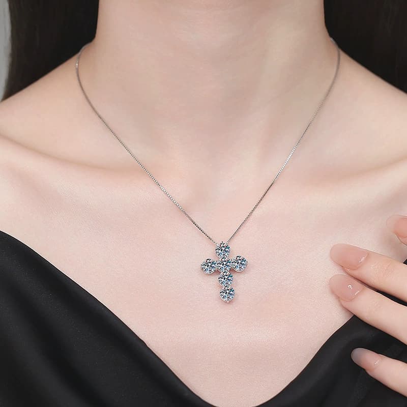 Stella Series · Multi-Stone Cross Necklace — Sterling Silver — image 2