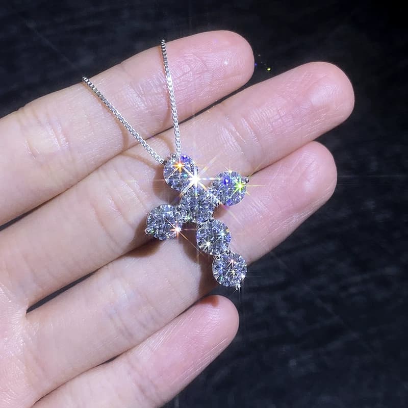 Stella Series · Multi-Stone Cross Necklace — Sterling Silver — image 4
