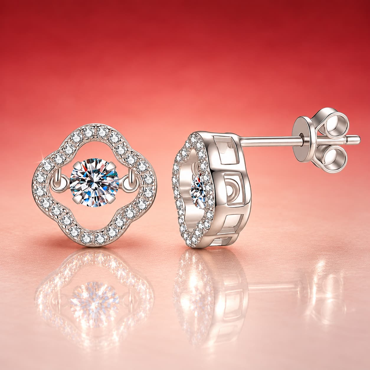 Luna Series · Clover Halo Necklace and Stud Set — Sterling Silver — image 3