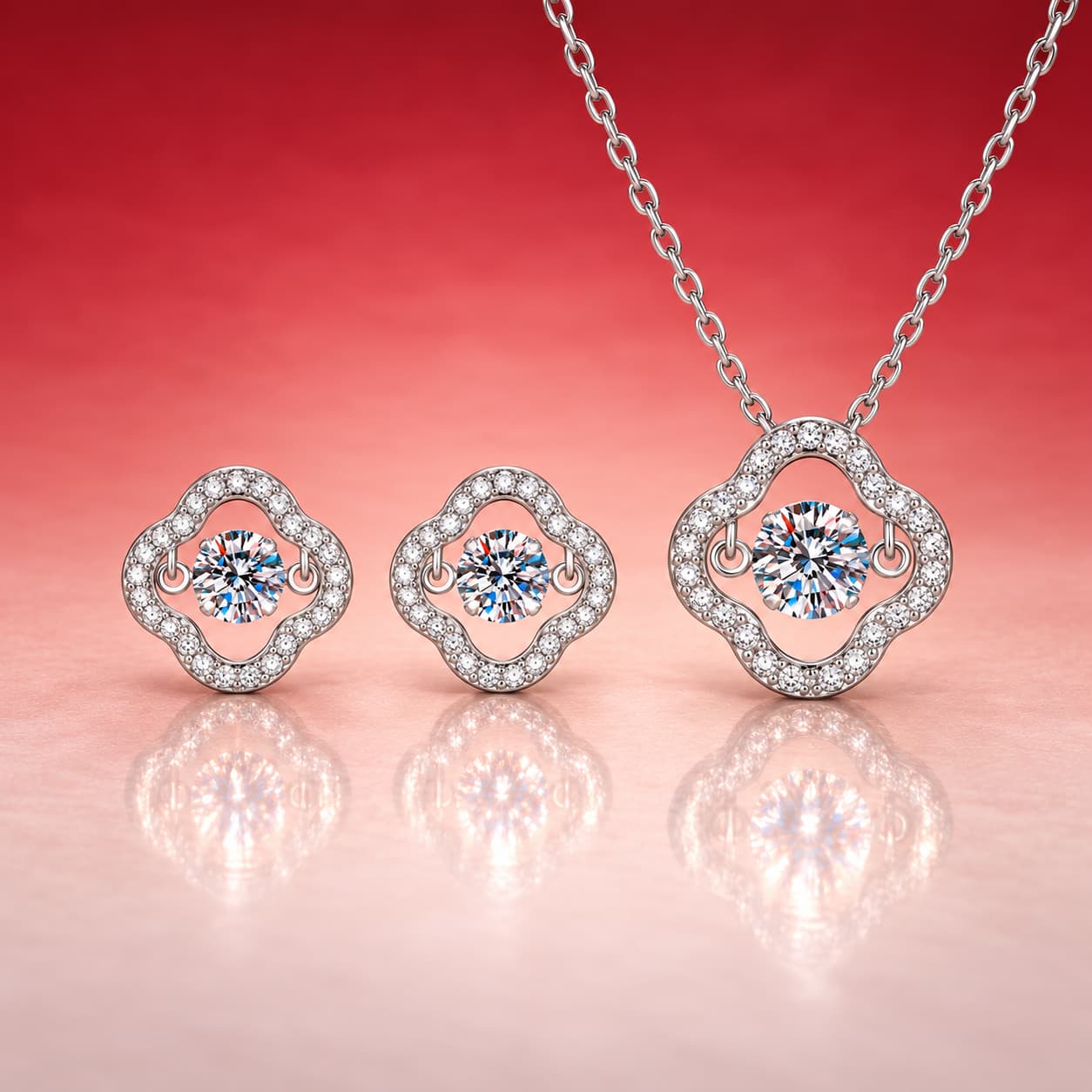 Luna Series · Clover Halo Necklace and Stud Set — Sterling Silver — image 4
