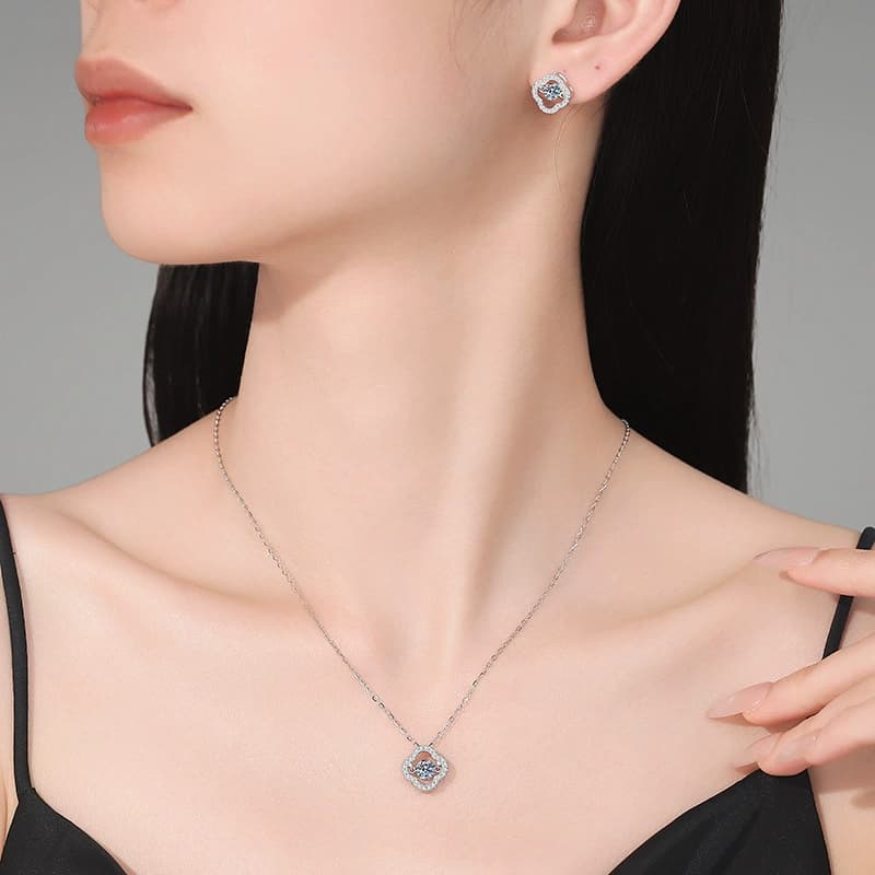 Luna Series · Clover Halo Necklace and Stud Set — Sterling Silver — image 2