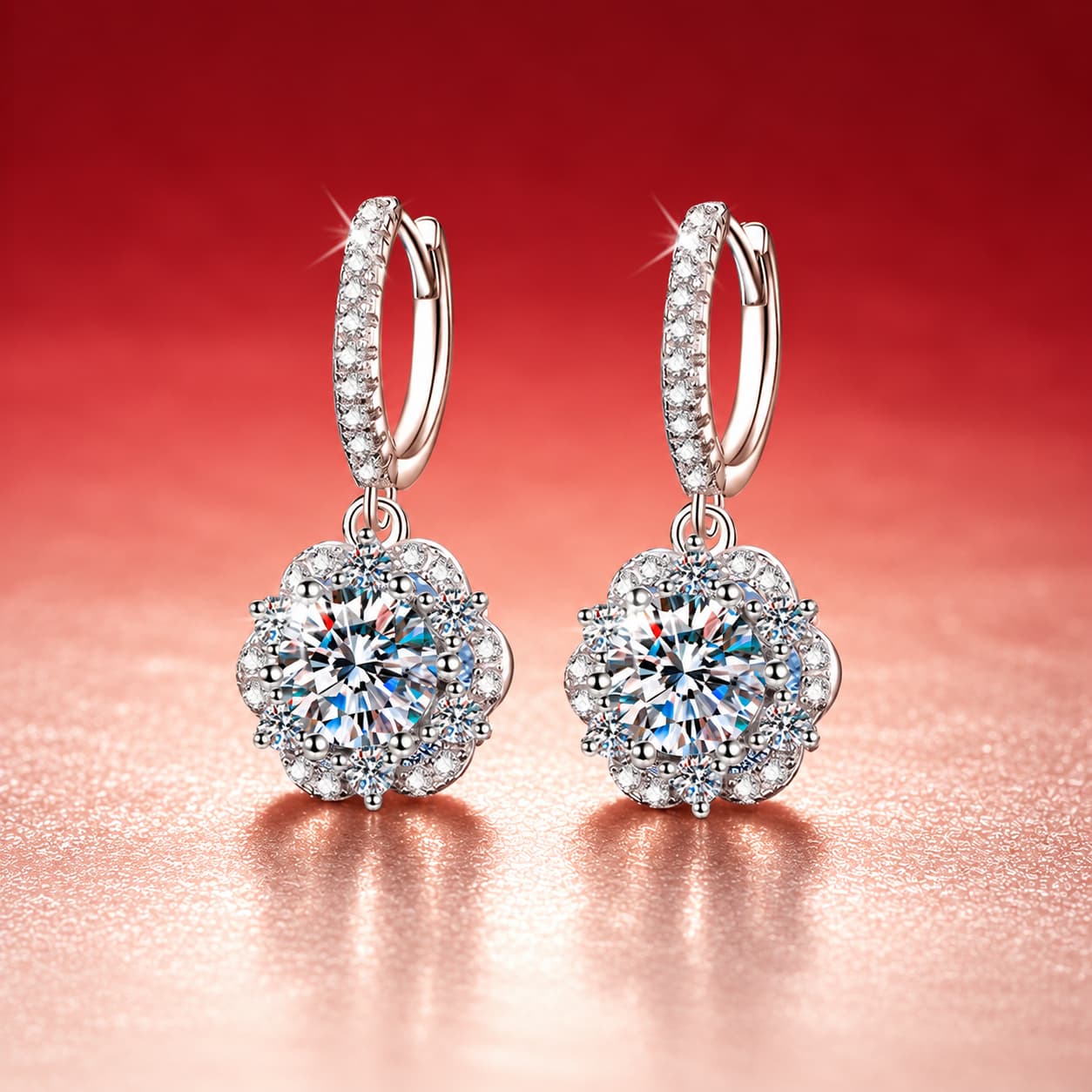 Luna Series · Rosette Halo Drop Earrings — 925 Sterling Silver — image 1