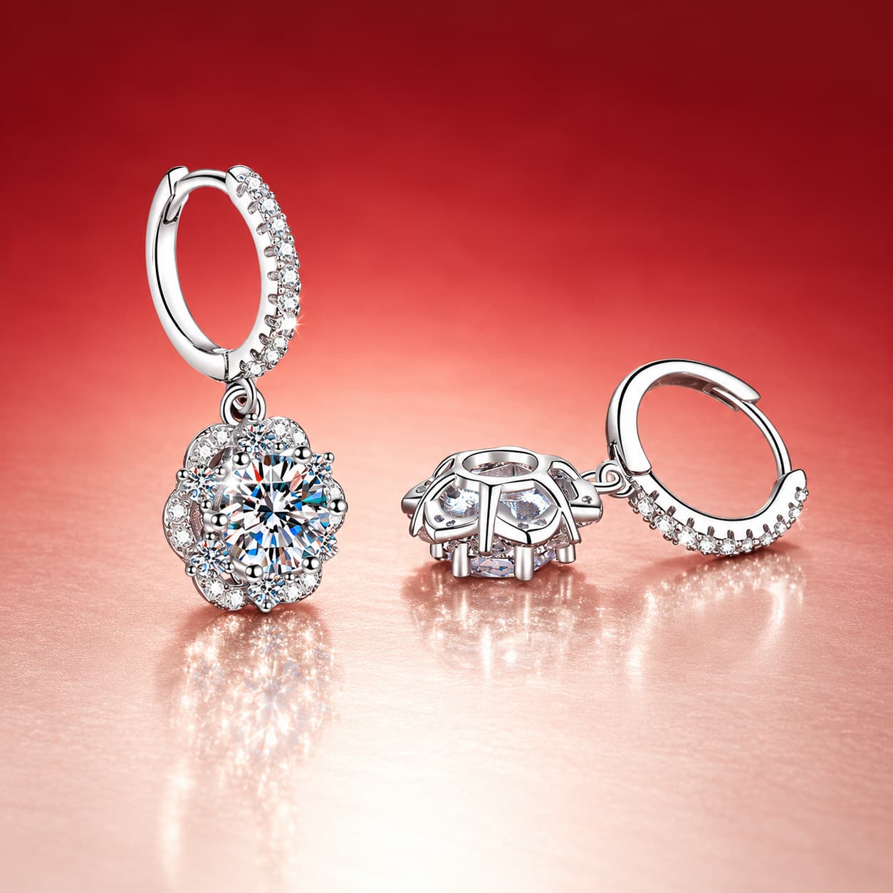 Luna Series · Rosette Halo Drop Earrings — 925 Sterling Silver — image 3