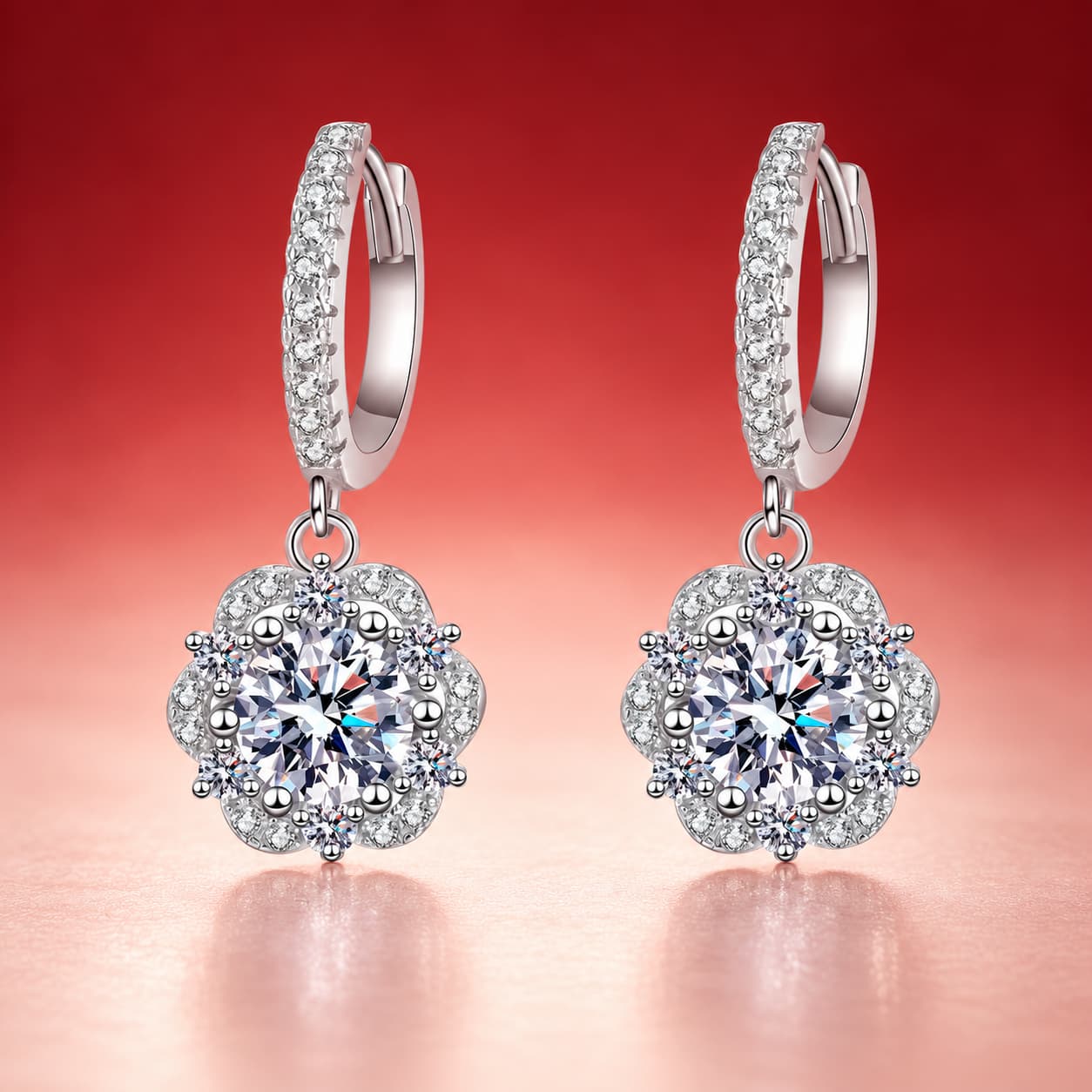 Luna Series · Rosette Halo Drop Earrings — 925 Sterling Silver — image 4