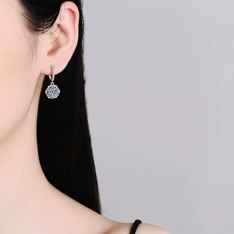 Luna Series · Rosette Halo Drop Earrings — 925 Sterling Silver — image 2