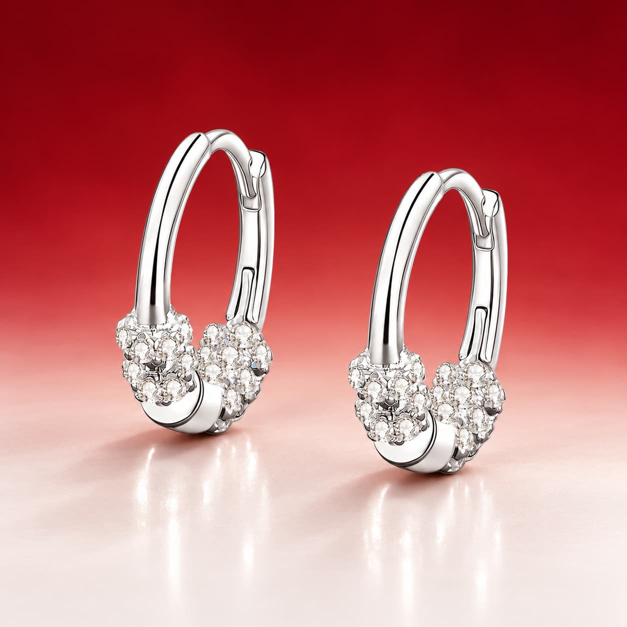 Luna Series · Twin-Flower Pavé Huggie Earrings — 925 Sterling Silver — image 1