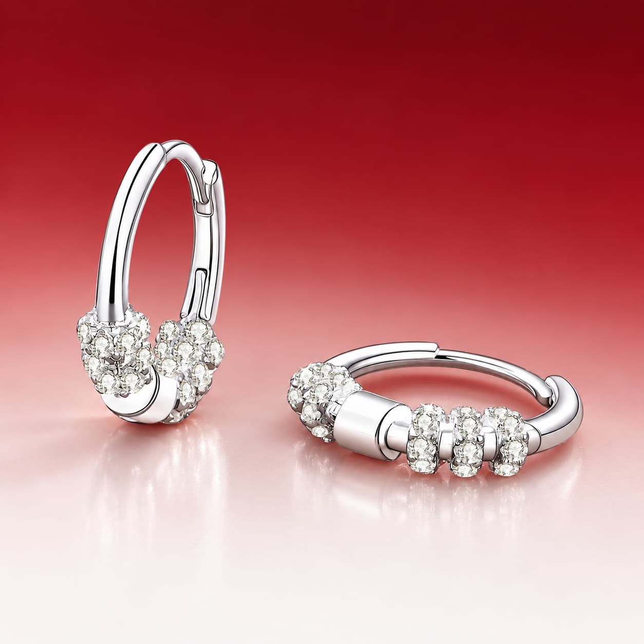 Luna Series · Twin-Flower Pavé Huggie Earrings — 925 Sterling Silver — image 3