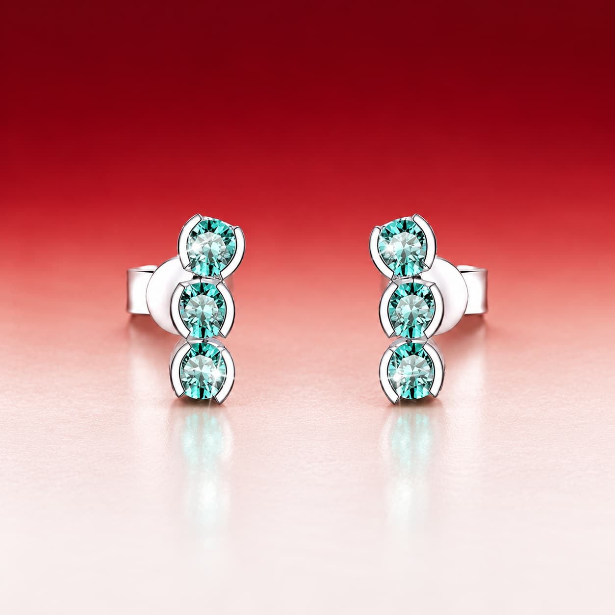 Luna Series · Lake-Green Triple-Stone Stud Earrings — 925 Sterling Silver — image 1