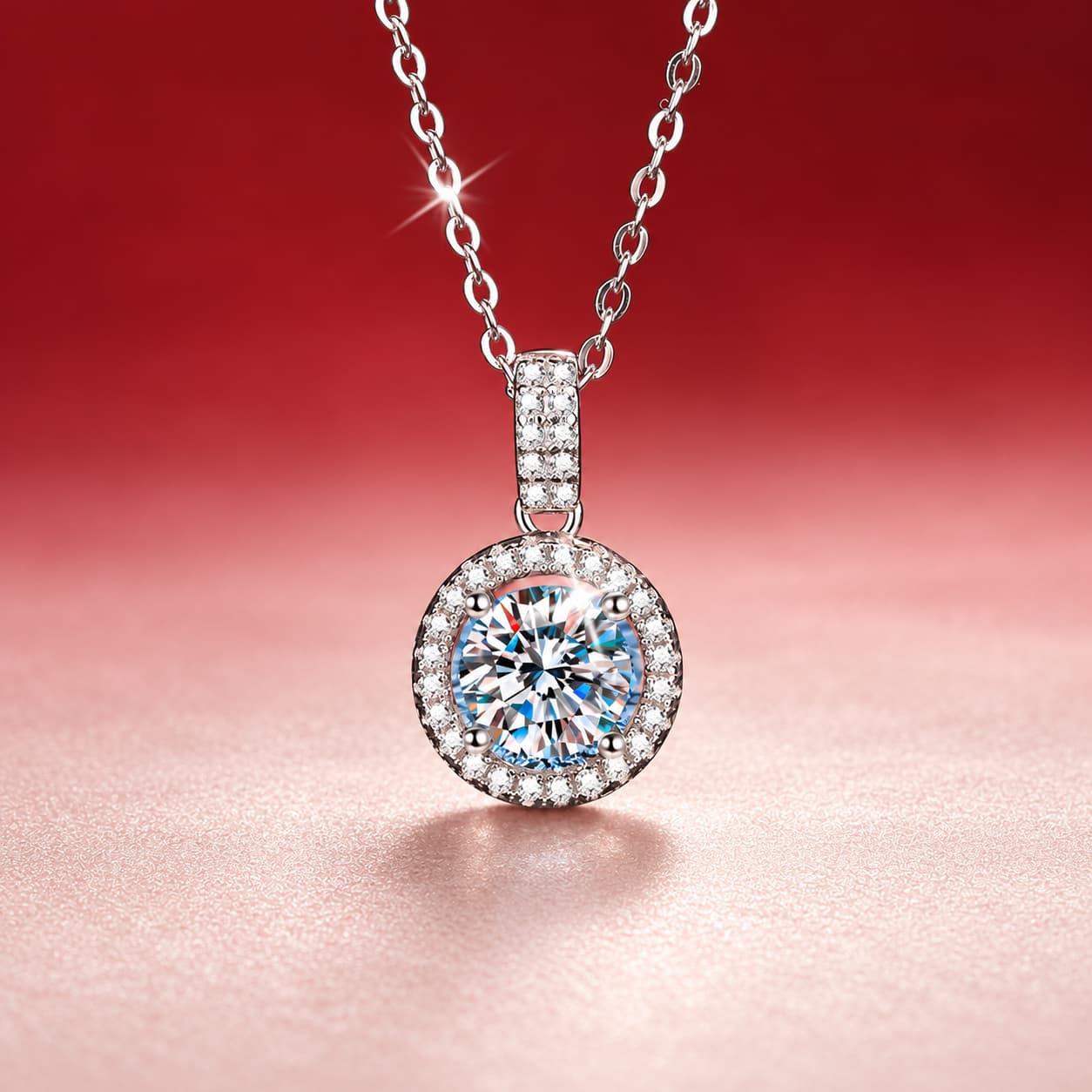 Luna Series · Round Halo Pendant Necklace — 925 Sterling Silver — image 1