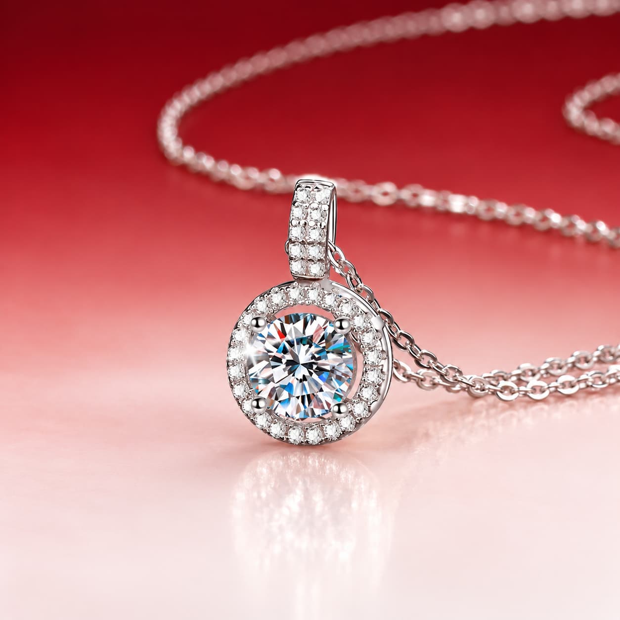 Luna Series · Round Halo Pendant Necklace — 925 Sterling Silver — image 3