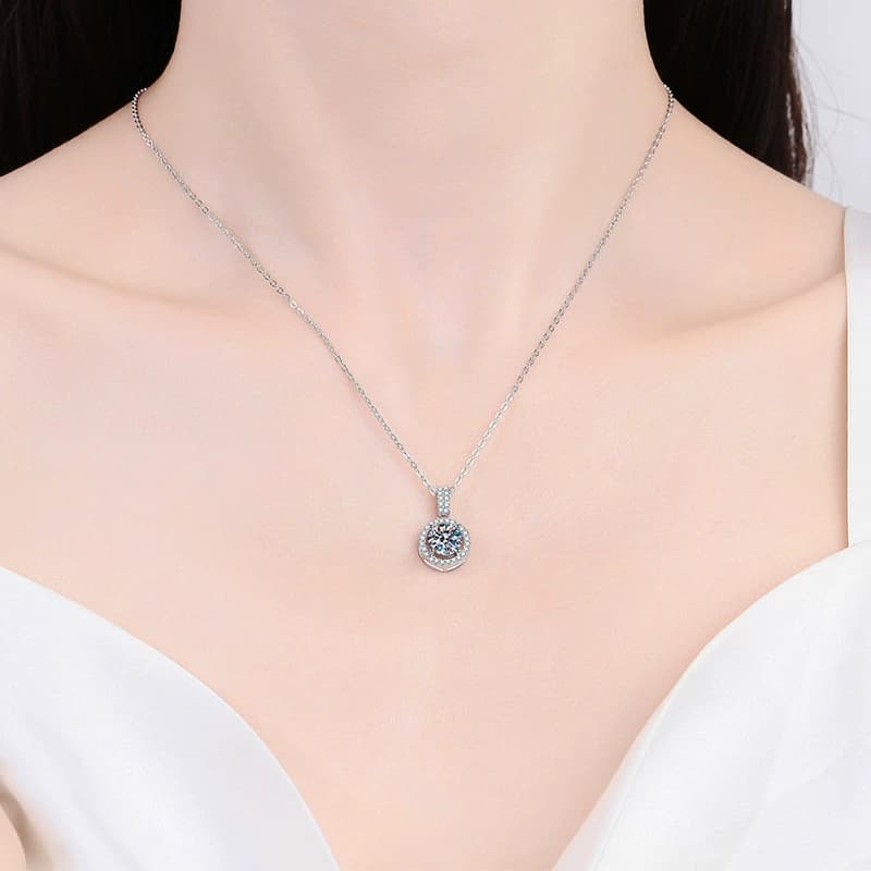 Luna Series · Round Halo Pendant Necklace — 925 Sterling Silver — image 2