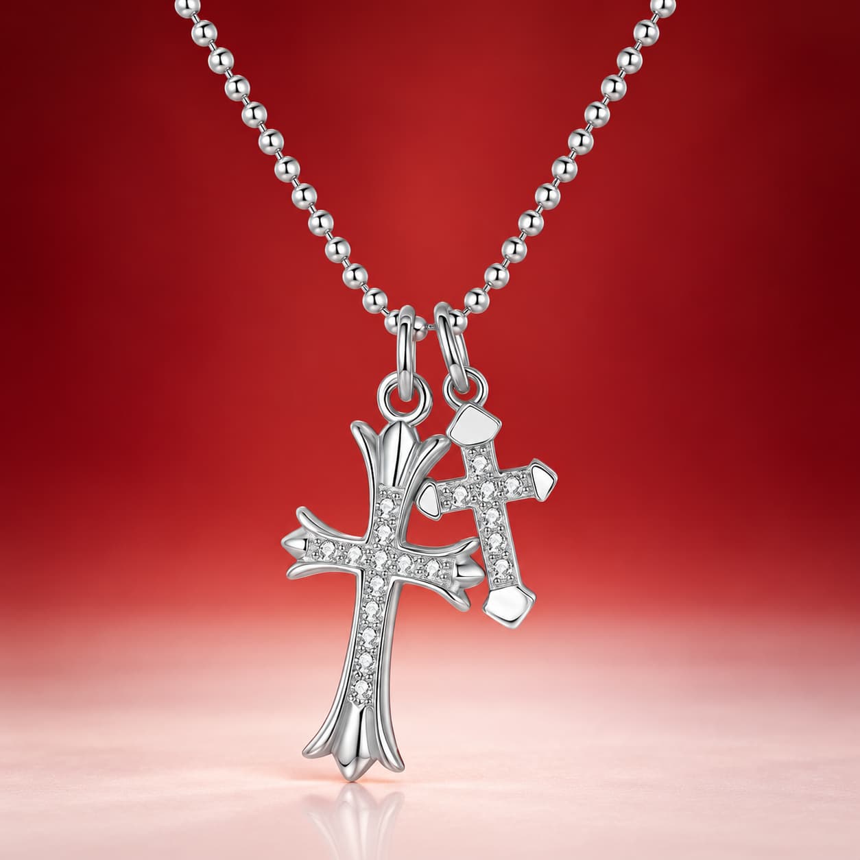 Stella Series · Double Cross Pendant Necklace — Sterling Silver — image 4