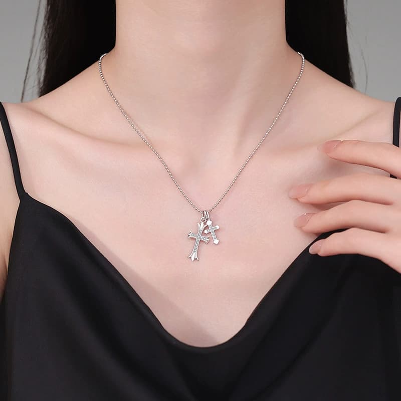 Stella Series · Double Cross Pendant Necklace — Sterling Silver — image 2