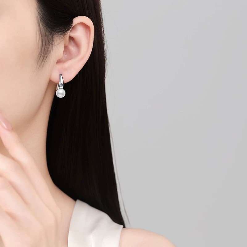 Luna Series · Pearl Drop Huggie Earrings — 925 Sterling Silver — image 2