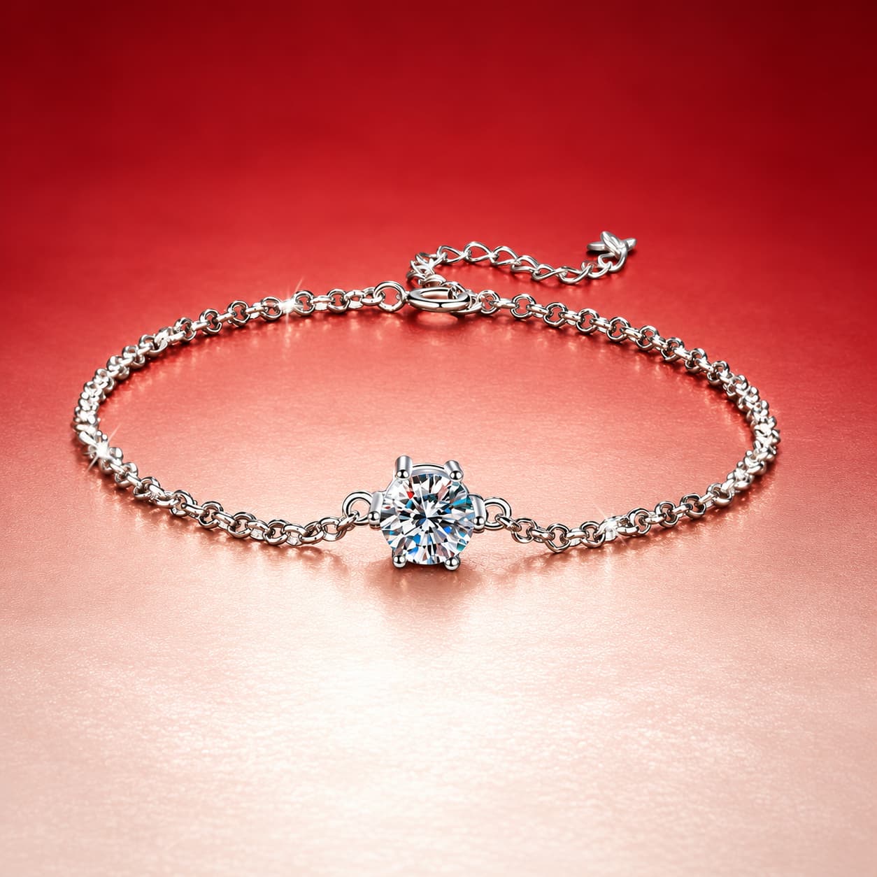 Luna Series · Solitaire Station Chain Bracelet — 925 Sterling Silver