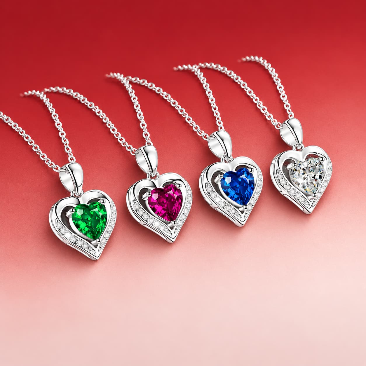 Luna Series · Coloured-Stone Heart Pendant Necklace — 925 Sterling Silver — image 1