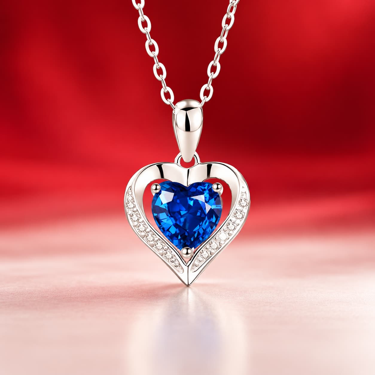 Luna Series · Coloured-Stone Heart Pendant Necklace — 925 Sterling Silver — image 3
