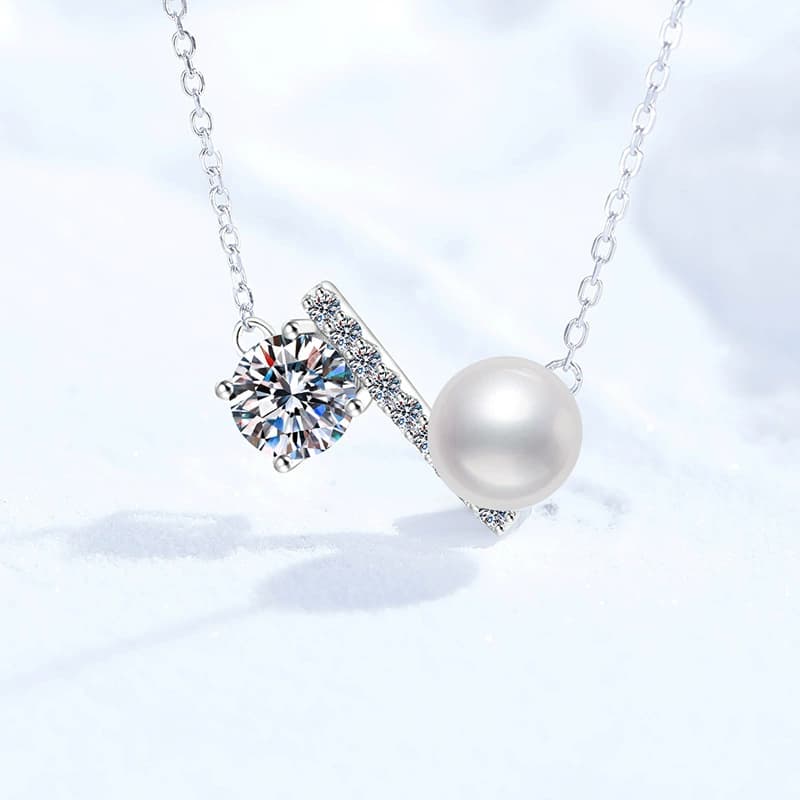 Luna Series · Pearl Accent Balance Bar Pendant Necklace — 925 Sterling Silver — image 1