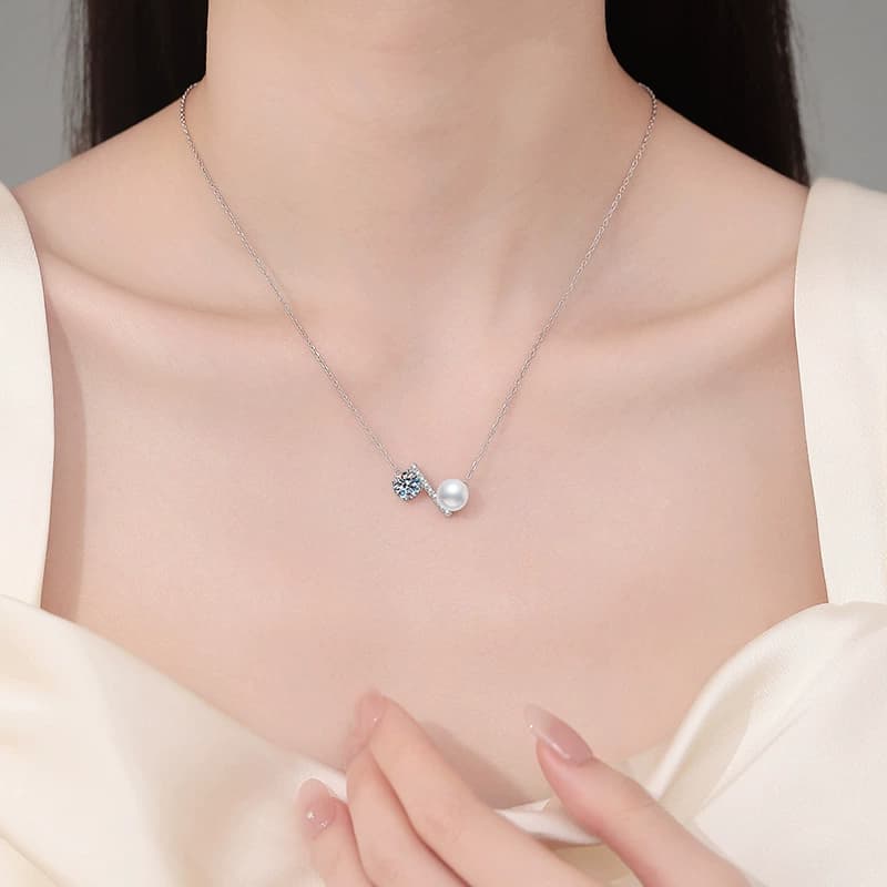 Luna Series · Pearl Accent Balance Bar Pendant Necklace — 925 Sterling Silver — image 2