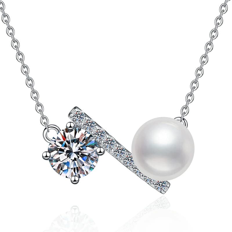 Luna Series · Pearl Accent Balance Bar Pendant Necklace — 925 Sterling Silver — image 3