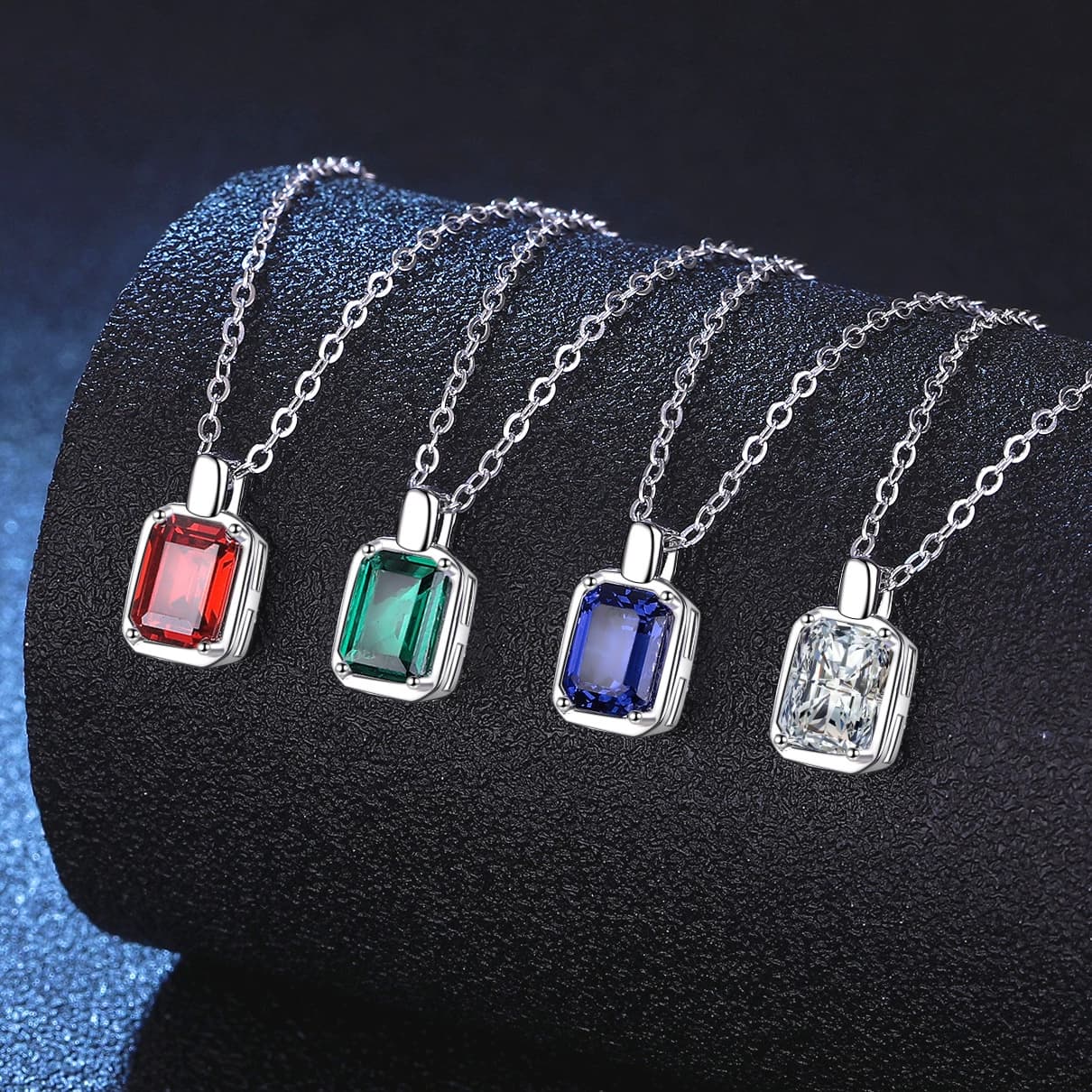 Luna Series · Geometric Coloured-Stone Pendant Necklace — 925 Sterling Silver — image 1