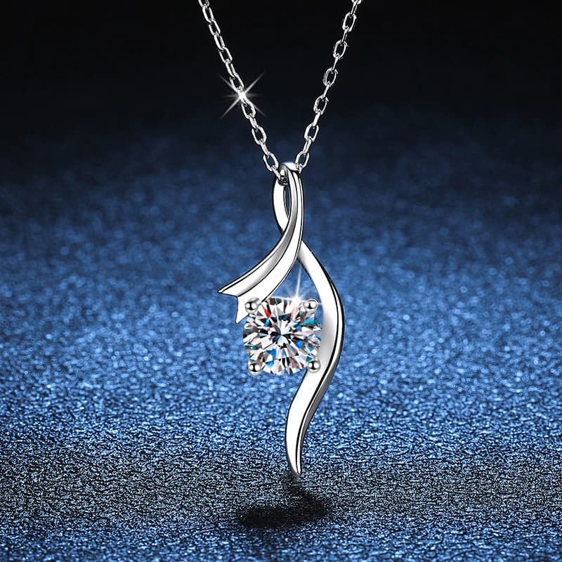 Luna Series · Sweeping Solitaire Pendant Necklace — 925 Sterling Silver — image 1