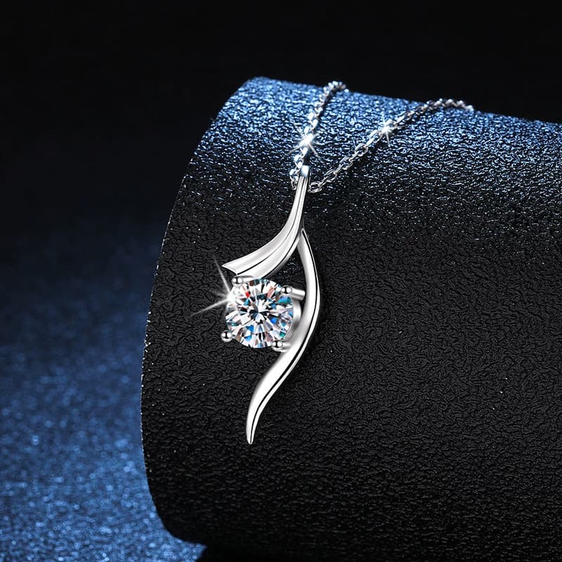 Luna Series · Sweeping Solitaire Pendant Necklace — 925 Sterling Silver — image 2