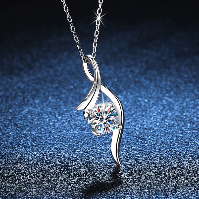 Luna Series · Sweeping Solitaire Pendant Necklace — 925 Sterling Silver — image 3