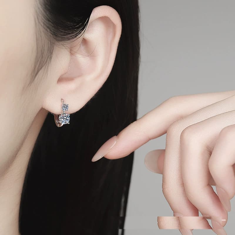 Luna Series · Two-Stone Huggie Earrings — Sterling Silver — image 3