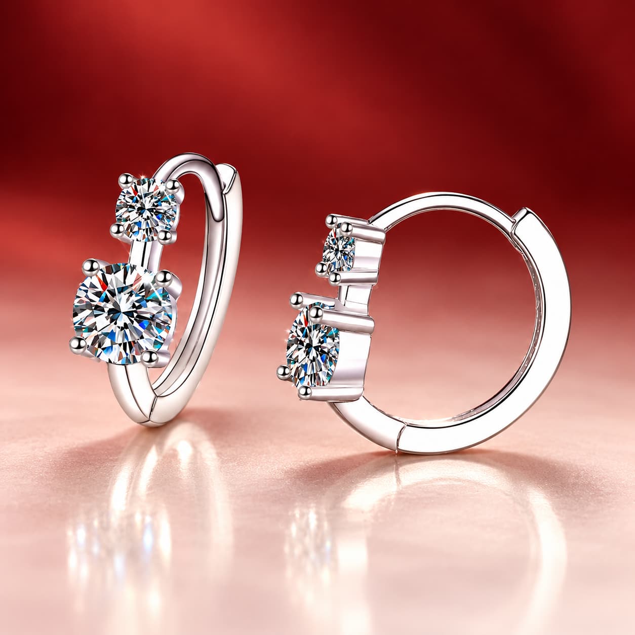 Luna Series · Two-Stone Huggie Earrings — Sterling Silver — image 2