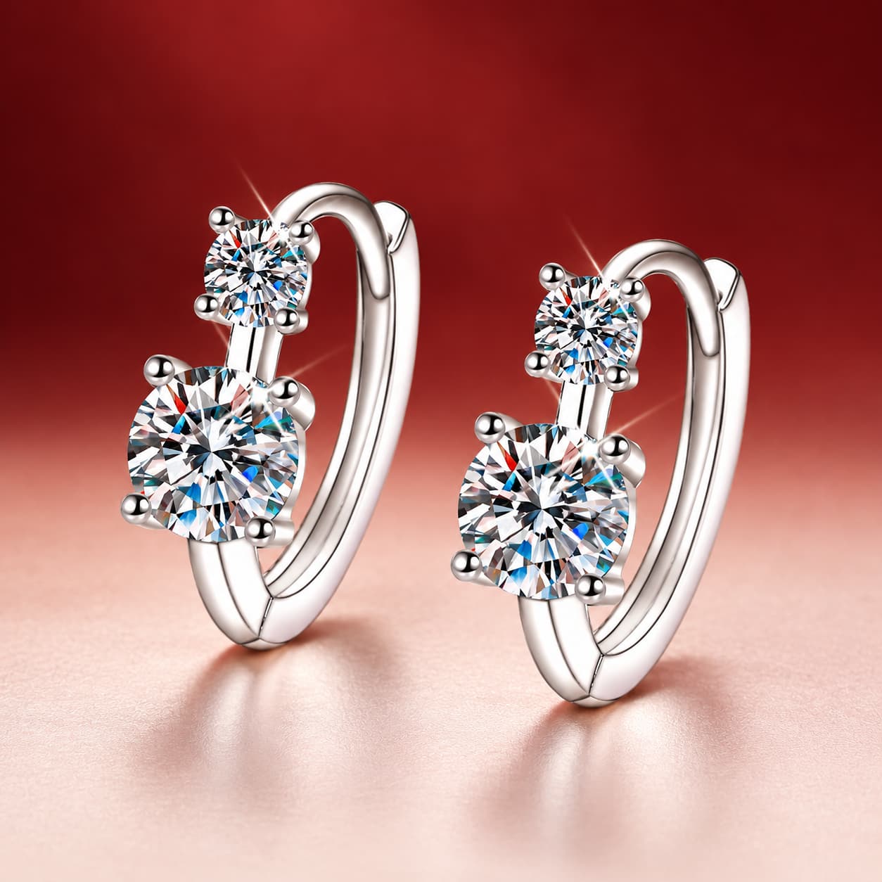 Luna Series · Two-Stone Huggie Earrings — Sterling Silver — image 1