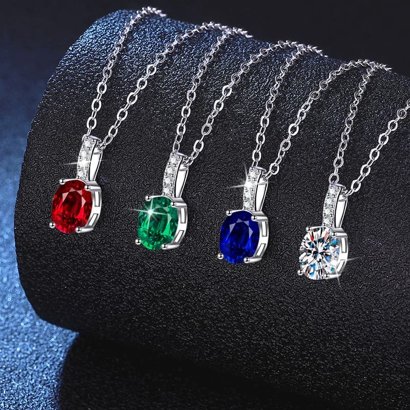 Luna Series · Oval Colour-Stone Solitaire Pendant Necklace — 925 Sterling Silver — image 1
