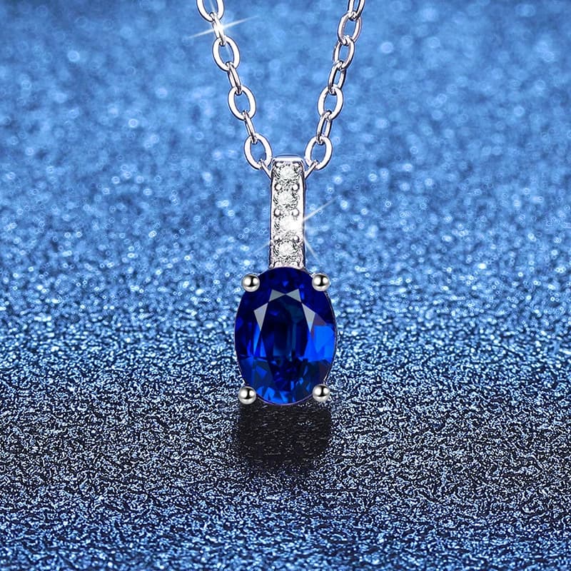 Luna Series · Oval Colour-Stone Solitaire Pendant Necklace — 925 Sterling Silver — image 2